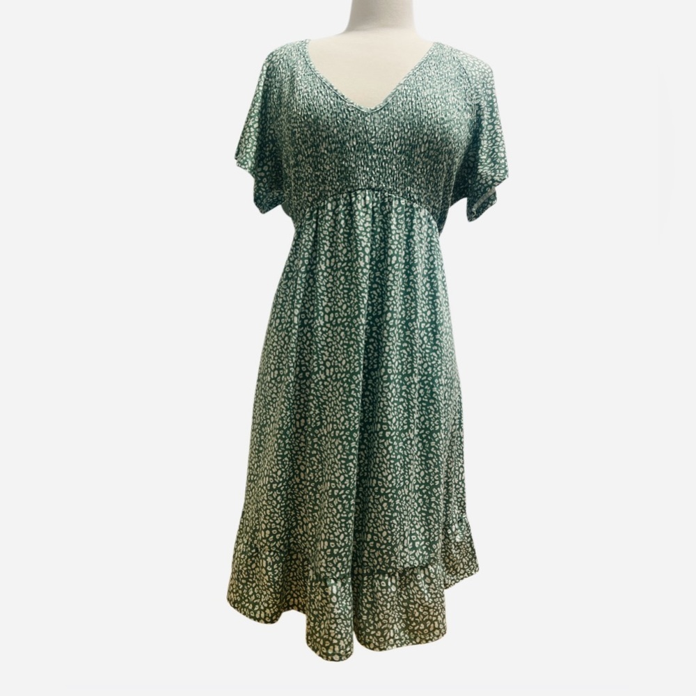 Chic Green Patterned Midi Dress